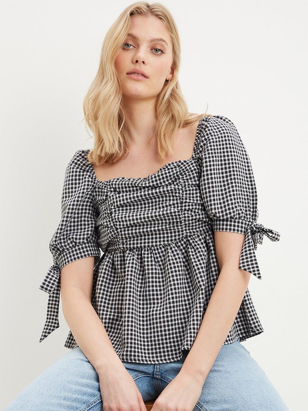 

DOROTHY PERKINS Black & White Gingham Checked Top