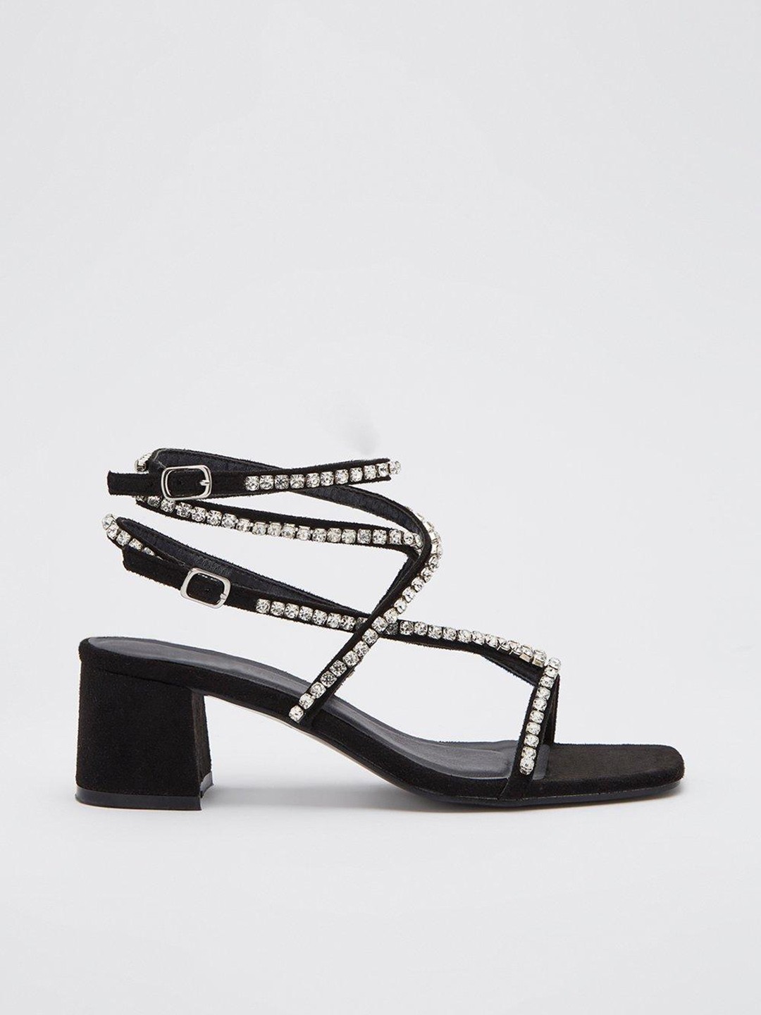 

DOROTHY PERKINS Women Black Embellished Party Block Heel Sandals
