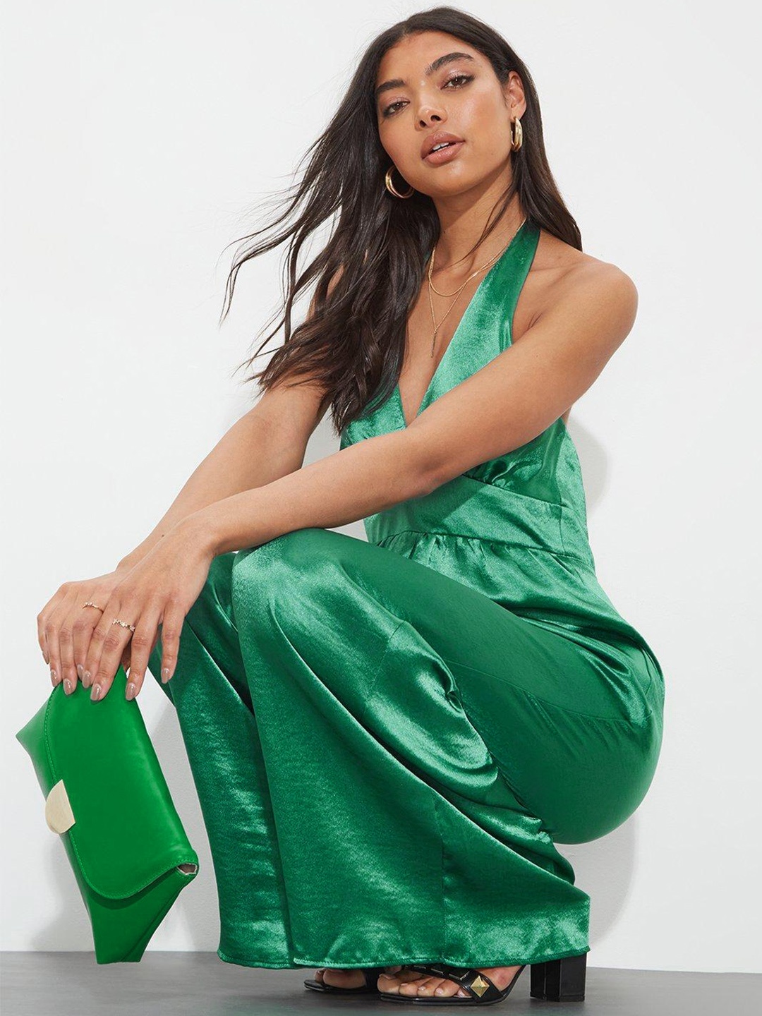 

DOROTHY PERKINS Green Solid Halter Neck Basic Jumpsuit