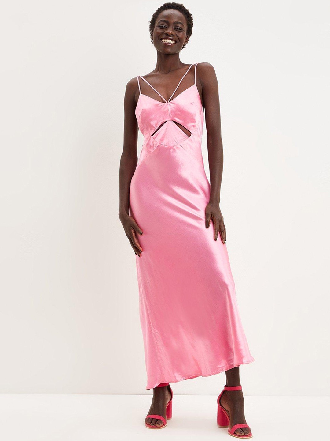 

DOROTHY PERKINS Pink Solid Sheen A-Line Maxi Dress