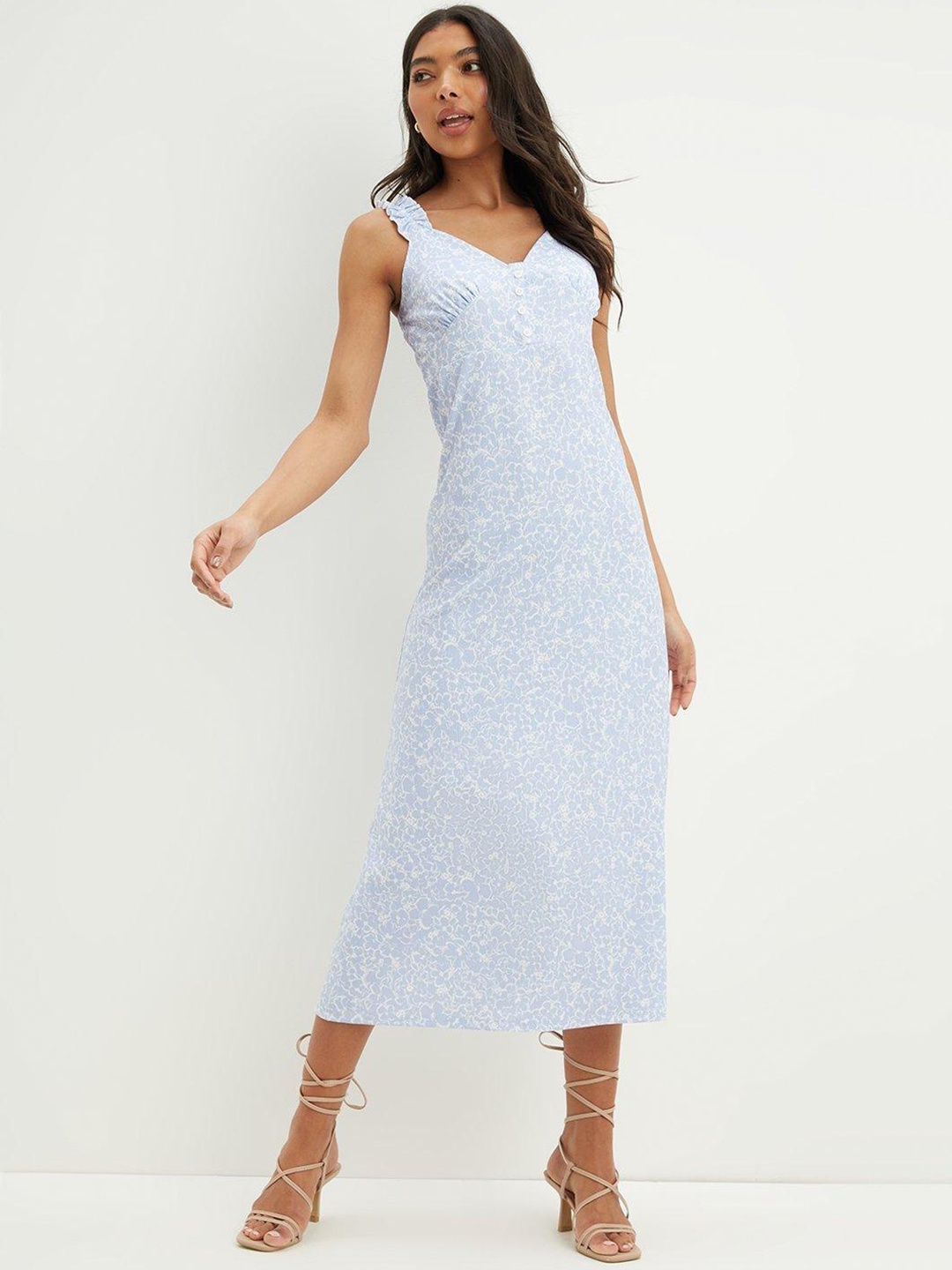 

DOROTHY PERKINS Blue & White Floral Print A-Line Midi Dress