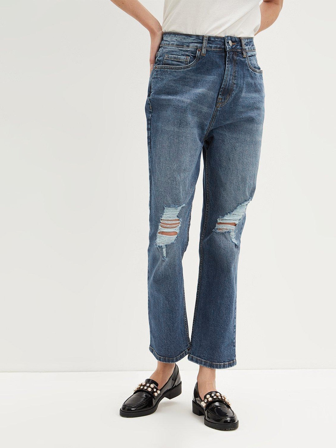 

DOROTHY PERKINS Women Blue Boyfriend Fit Ripped Stretchable Jeans