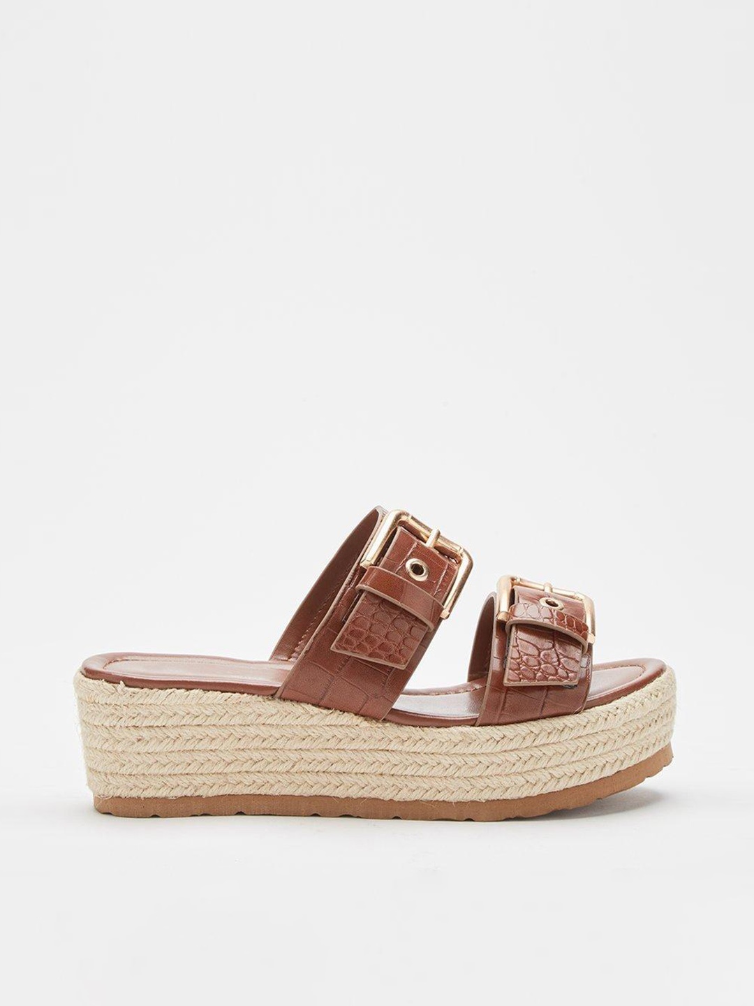 

DOROTHY PERKINS Brown Solid Wedges with Buckle Detail
