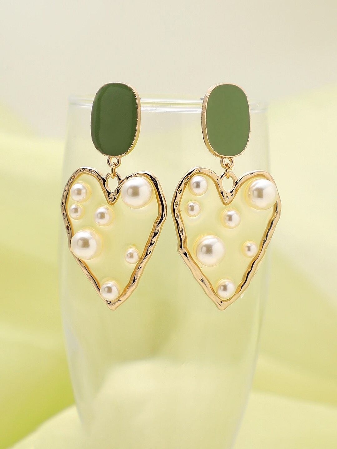 

SOHI Gold Plated Green Contemporary Drop Earrings