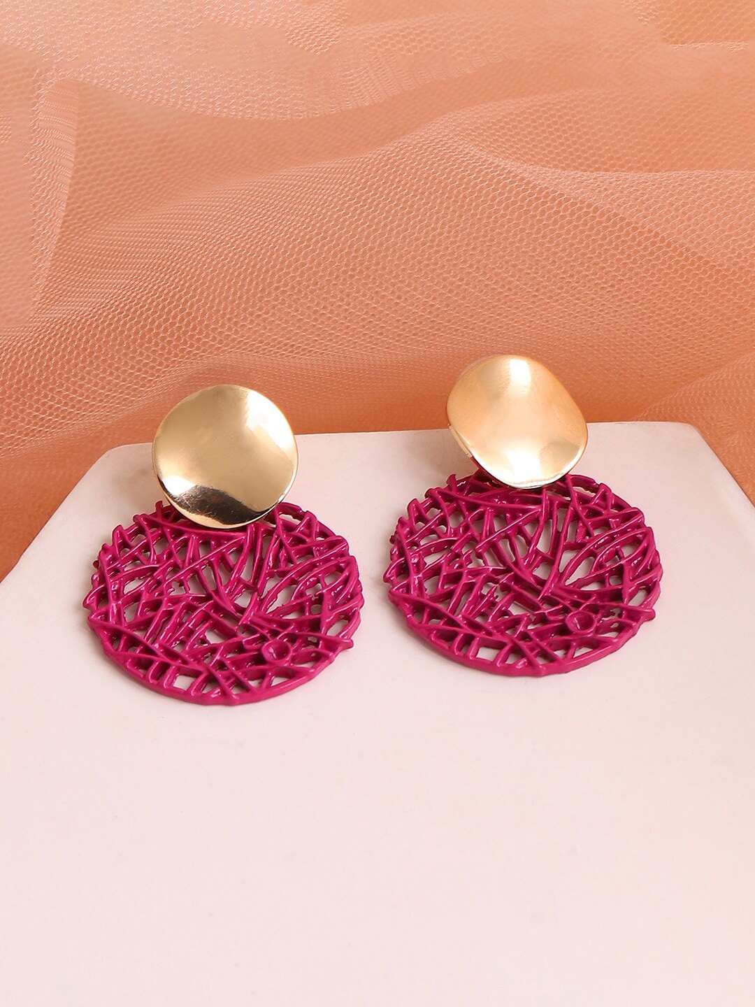 

SOHI Gold-Toned & Pink Circular Drop Earrings