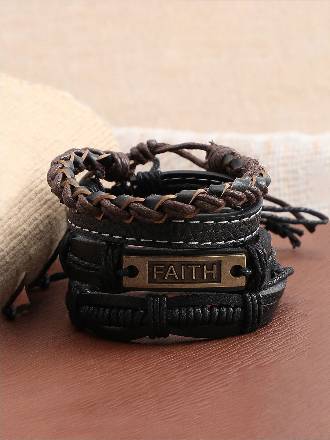 

SOHI Women Set Of 4 Black & Brown Leather Wraparound Bracelet