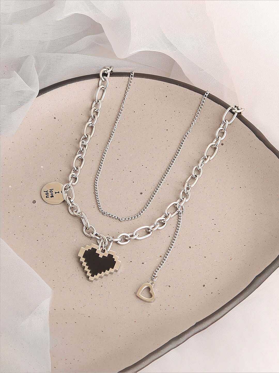 

SOHI Women Silver-Plated Silver-Toned & Black Chain
