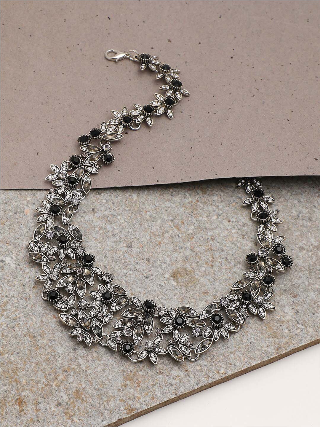 

SOHI Women Silver Plated White & Black Necklace