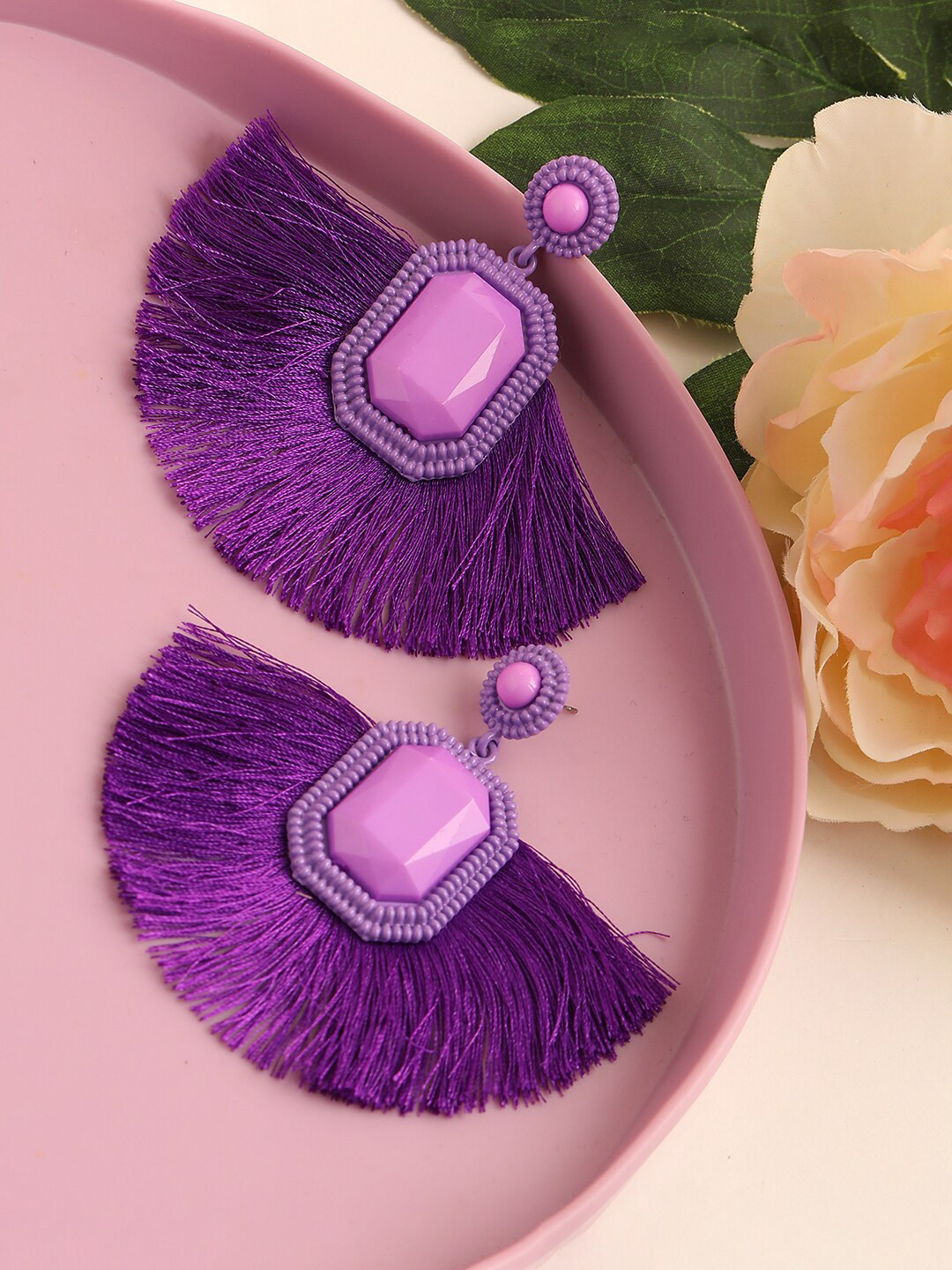 

SOHI Women Purple Geometric Drop Earrings