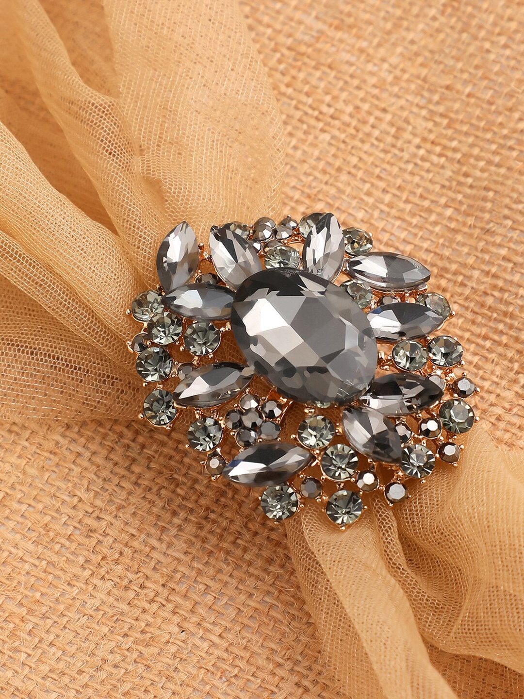 

SOHI Gold-Plated Grey Stone-Studded Finger Ring