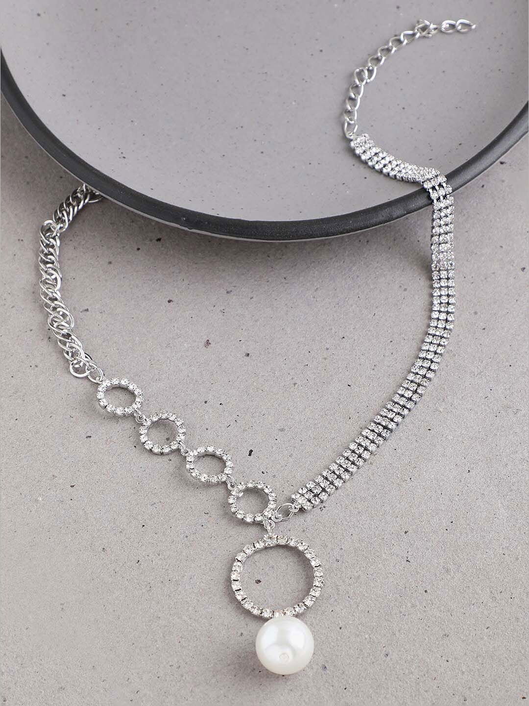 

SOHI Silver-Toned & White Silver-Plated Necklace