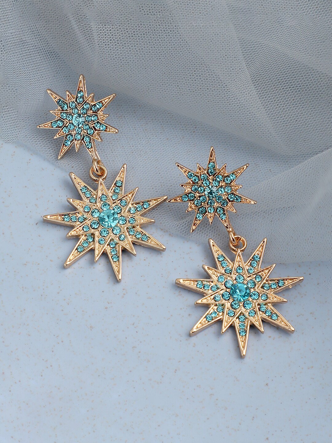 

SOHI Blue & Gold Plated Contemporary Drop Earrings