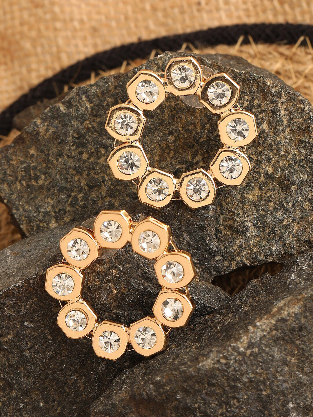 

SOHI Gold-Toned Contemporary Gold Plated Studs Earrings