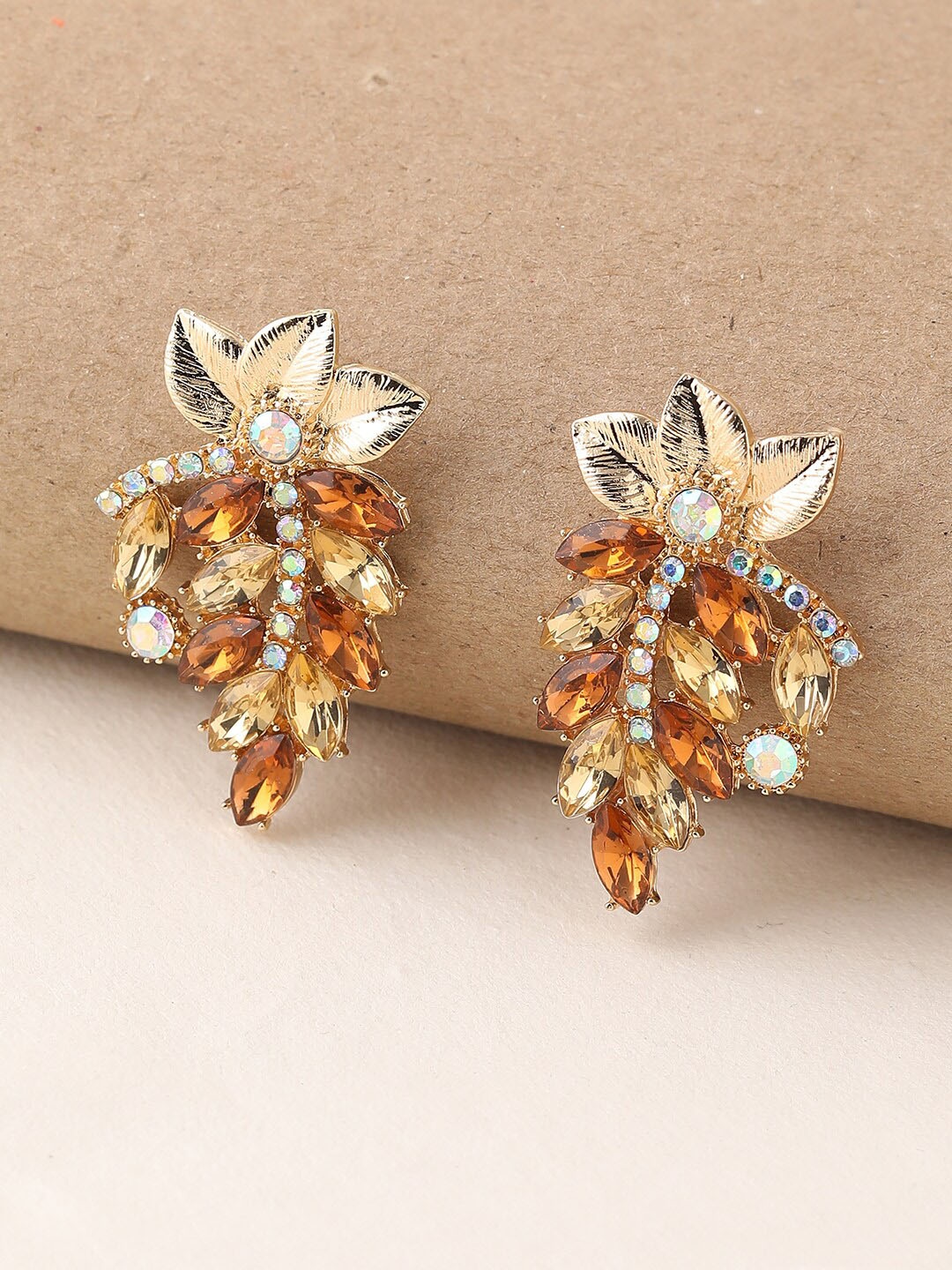 

SOHI Orange & White Gold Plated Contemporary Drop Earrings