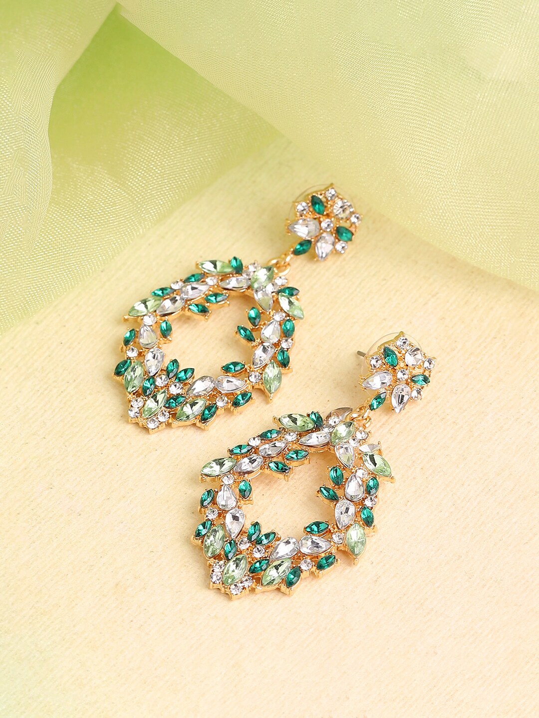 

SOHI White & Green Gold Plated Contemporary Drop Earrings