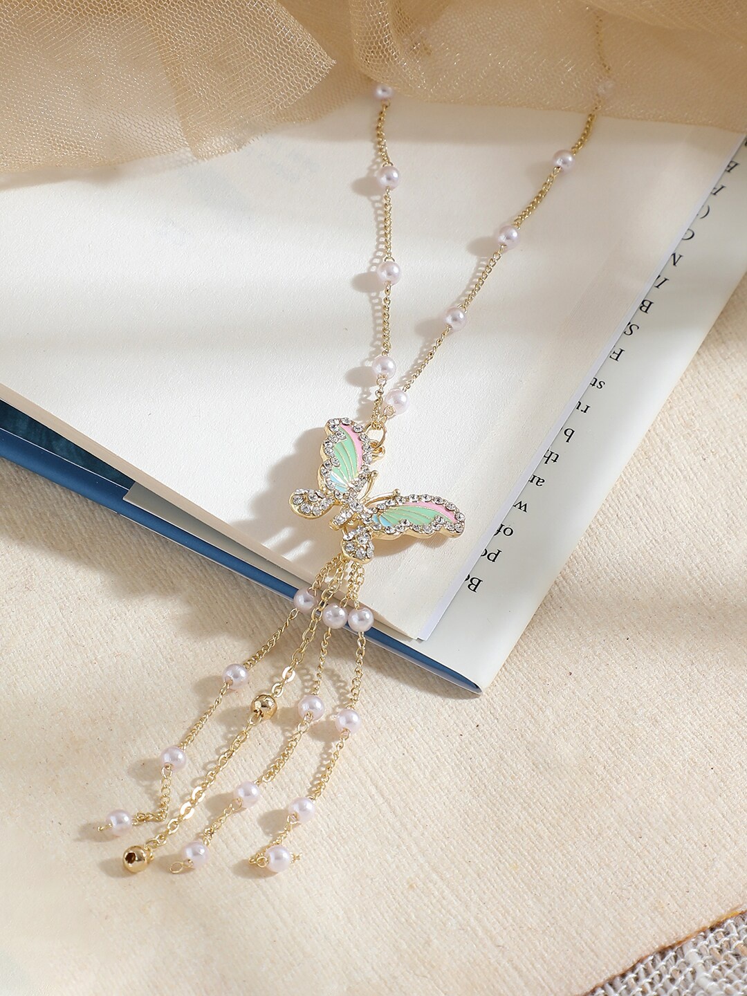 

SOHI Green & Pink Gold-Plated Necklace