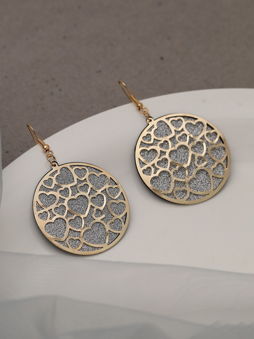 

SOHI Grey & Gold-Toned Gold Plated Contemporary Drop Earrings