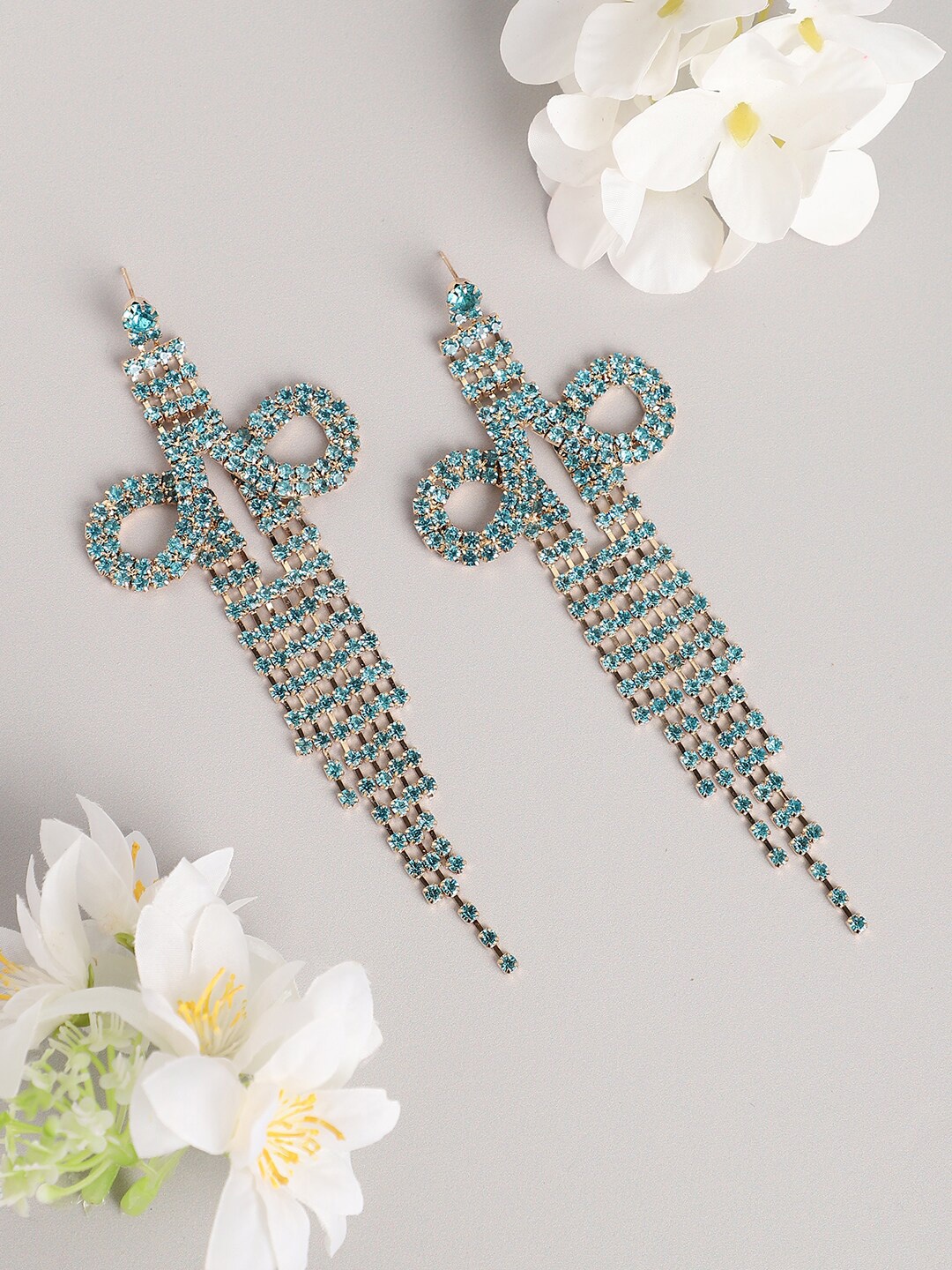 

SOHI Blue & Gold Plated Contemporary Drop Earrings