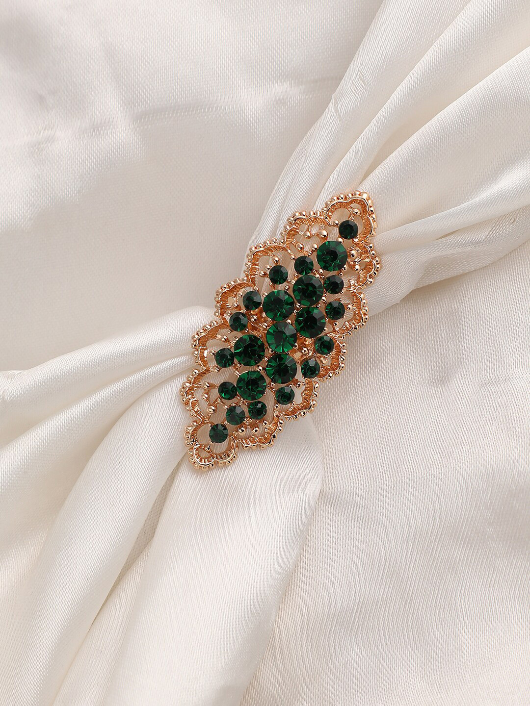 

SOHI Gold-Plated Green Stone-Studded Adjustable Finger Ring