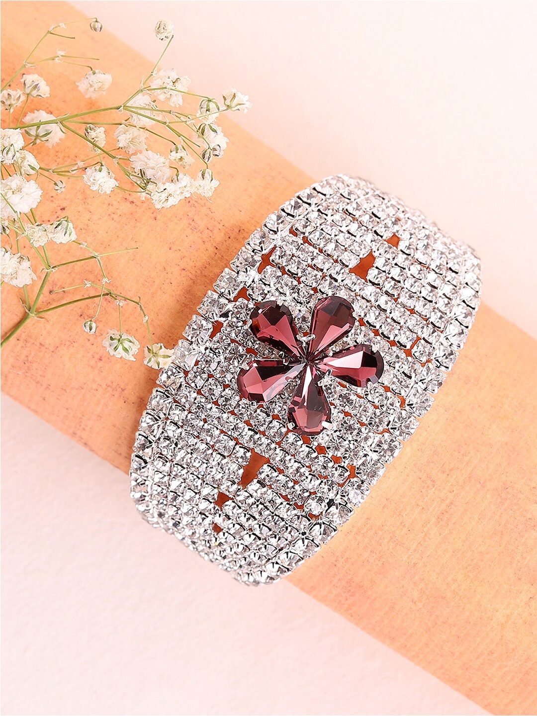 

SOHI Women Silver-Toned & White Silver-Plated Wraparound Bracelet