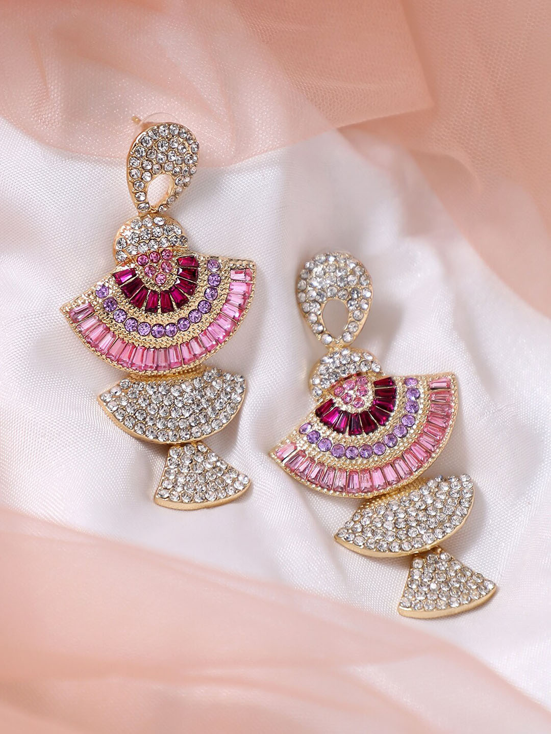 

SOHI Pink & Red Gold Plated Contemporary Drop Earrings