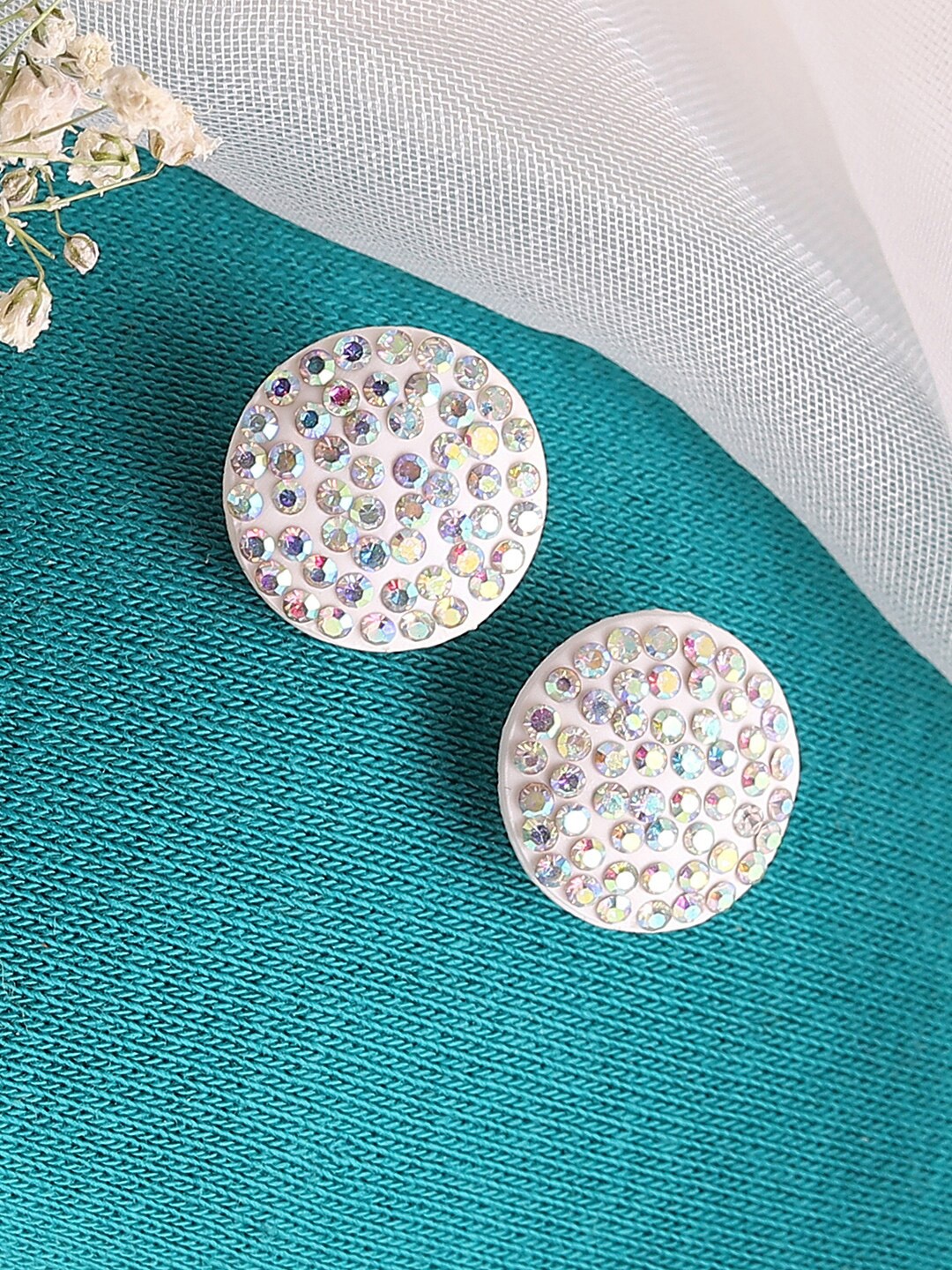 

SOHI White & Silver-Toned Silver Plated Circular Studs Earrings