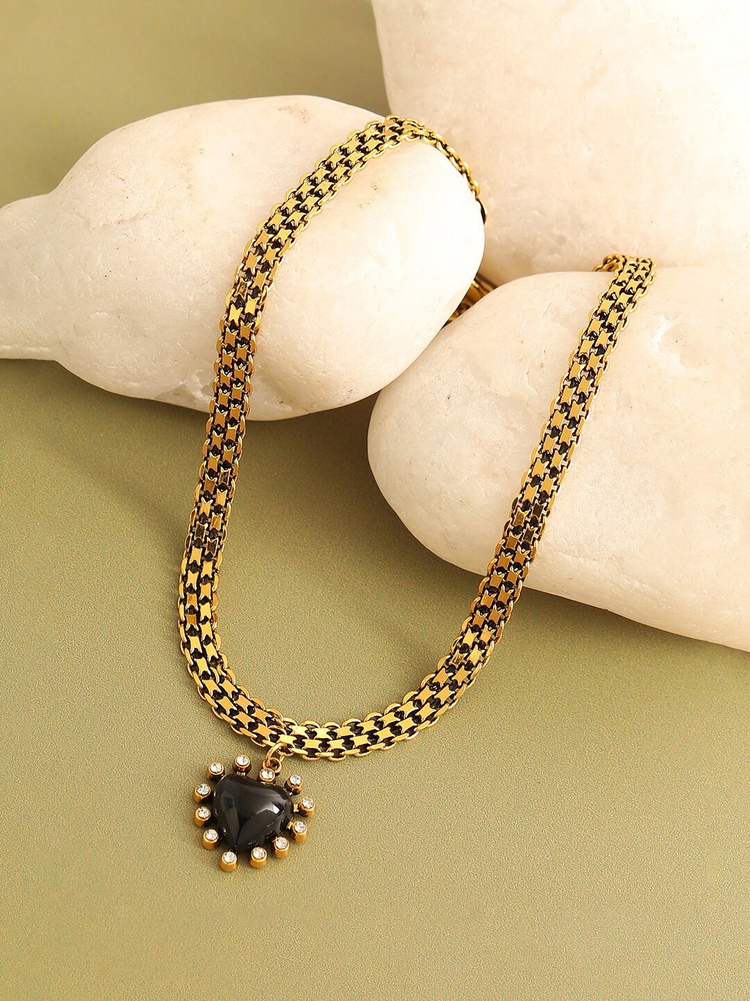

SOHI Gold-Plated & Black Stone Pendant Necklace