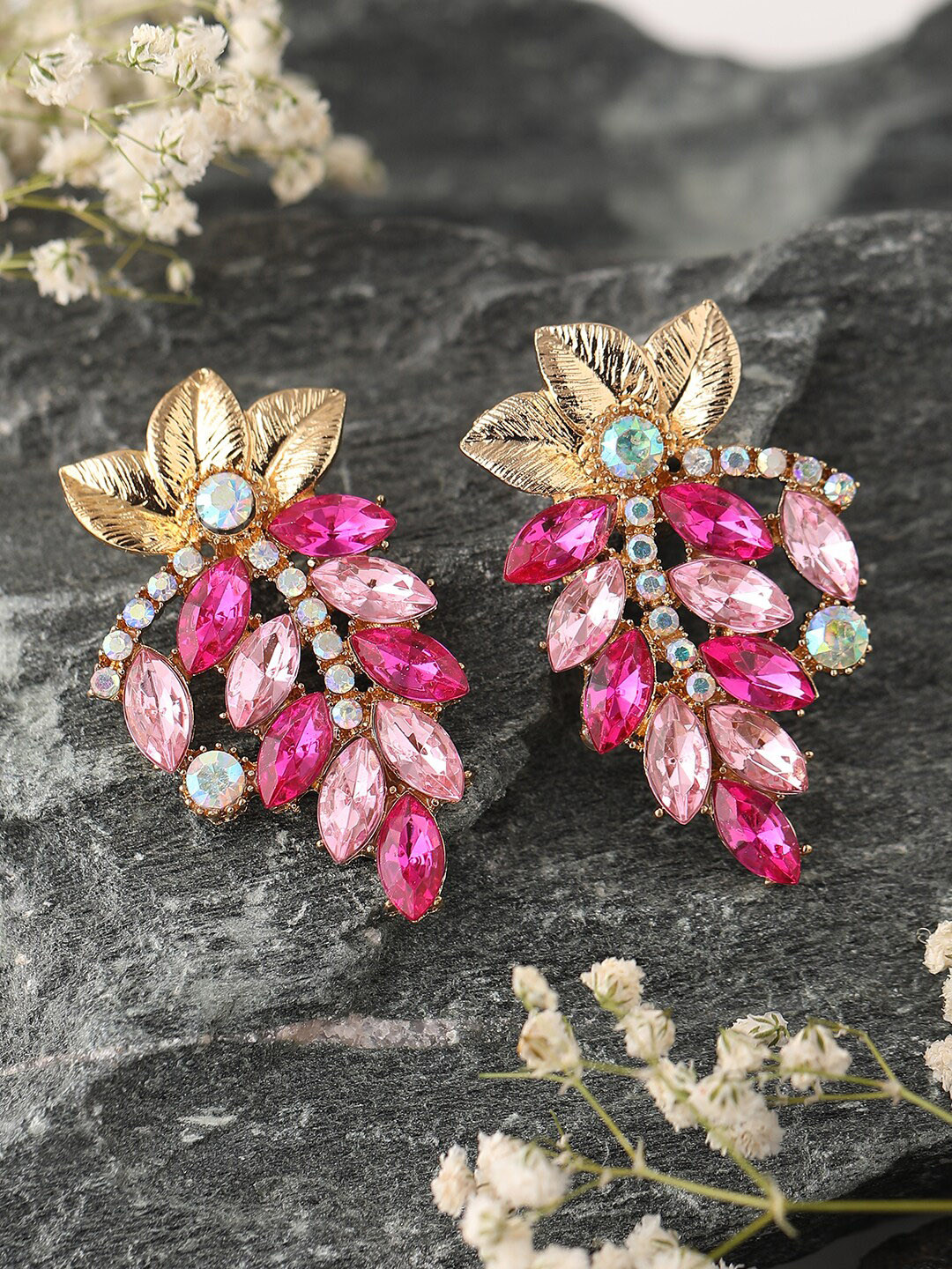 

SOHI Pink & Gold-Toned Contemporary Studs Earrings
