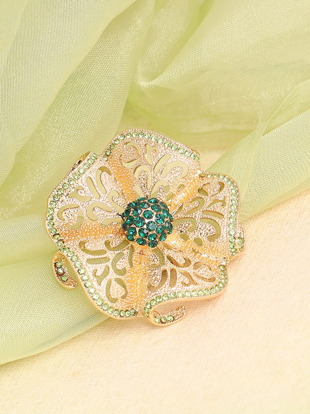 

SOHI Gold-Plated Green Artificial Stones-Studded Finger Ring