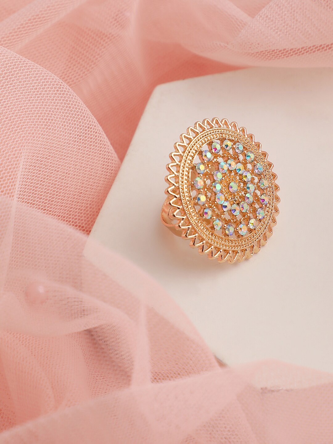 

SOHI Gold-Plated White Stones Studded Finger Ring