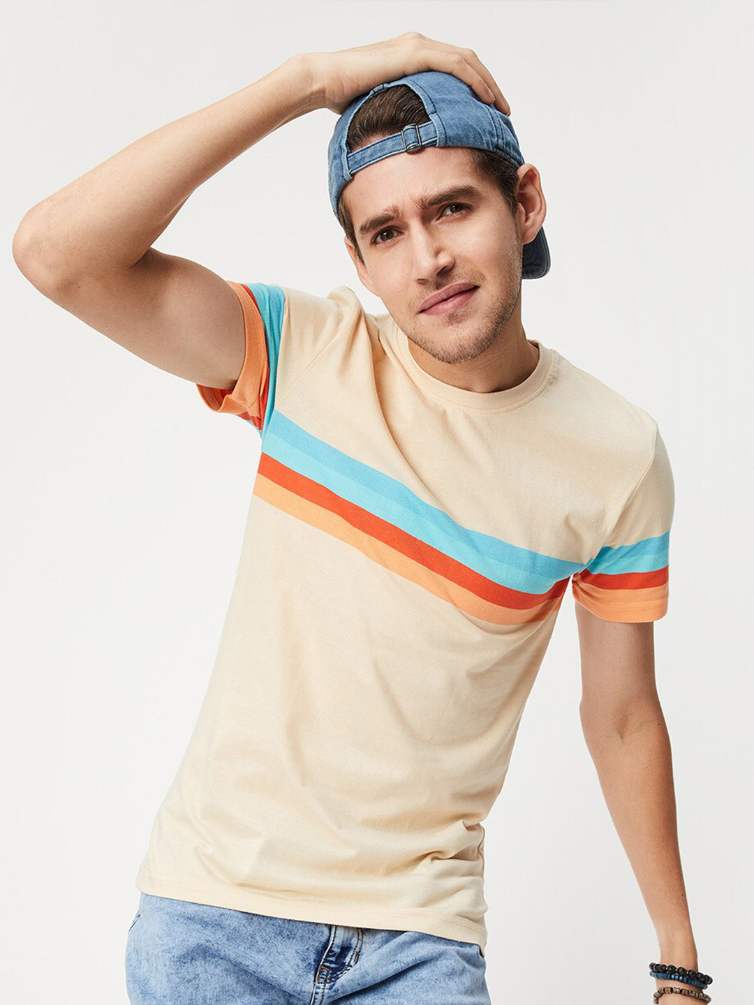 

max Men Pink Cotton Printed T-shirt