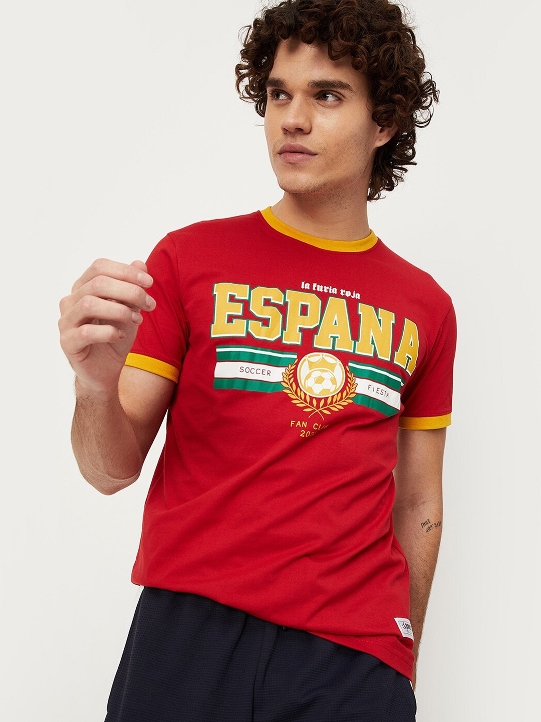 

max Men Maroon Cotton Typography Printed T-shirt