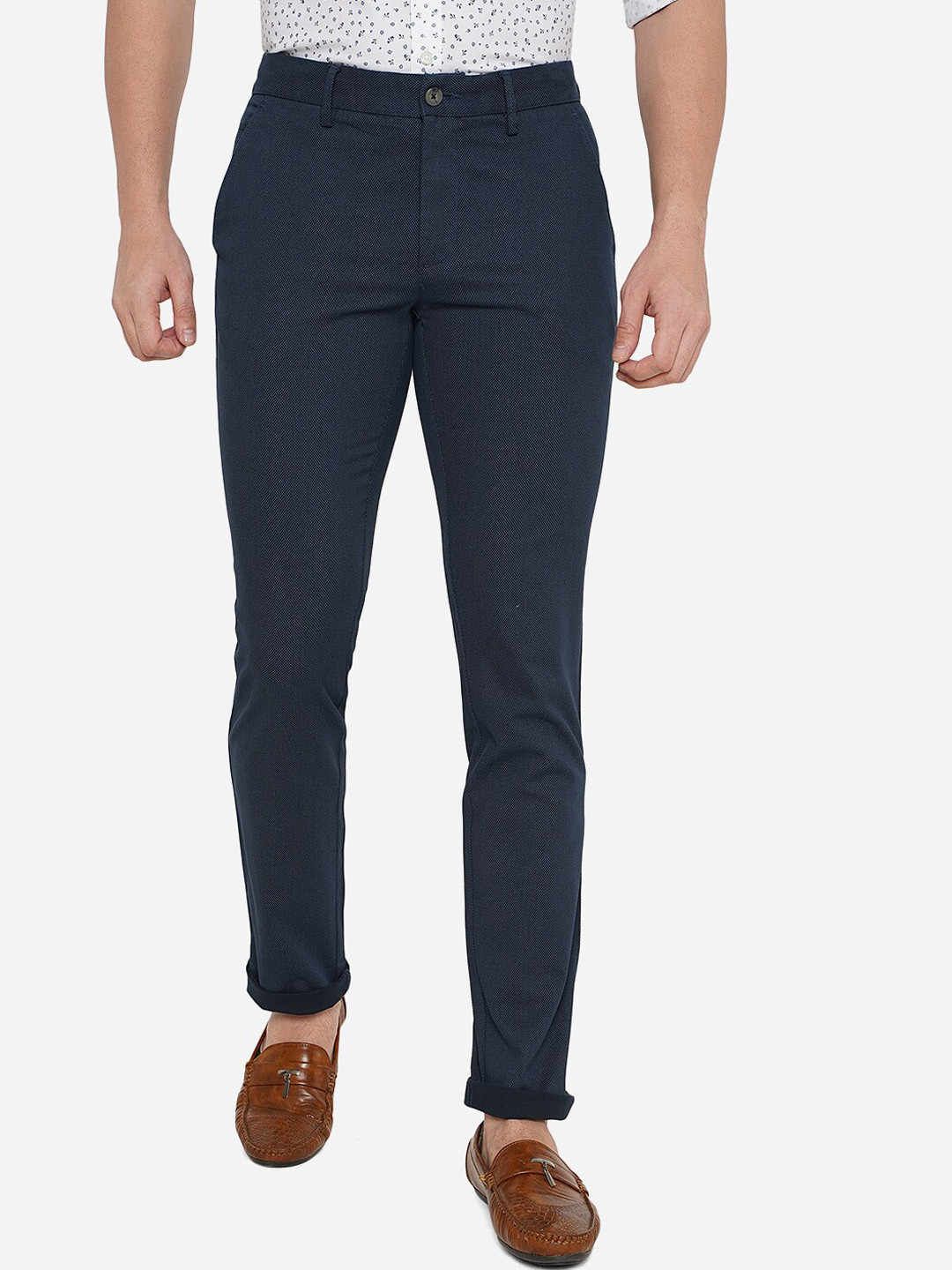 

Greenfibre Men Blue Slim Fit Pure Cotton Trousers