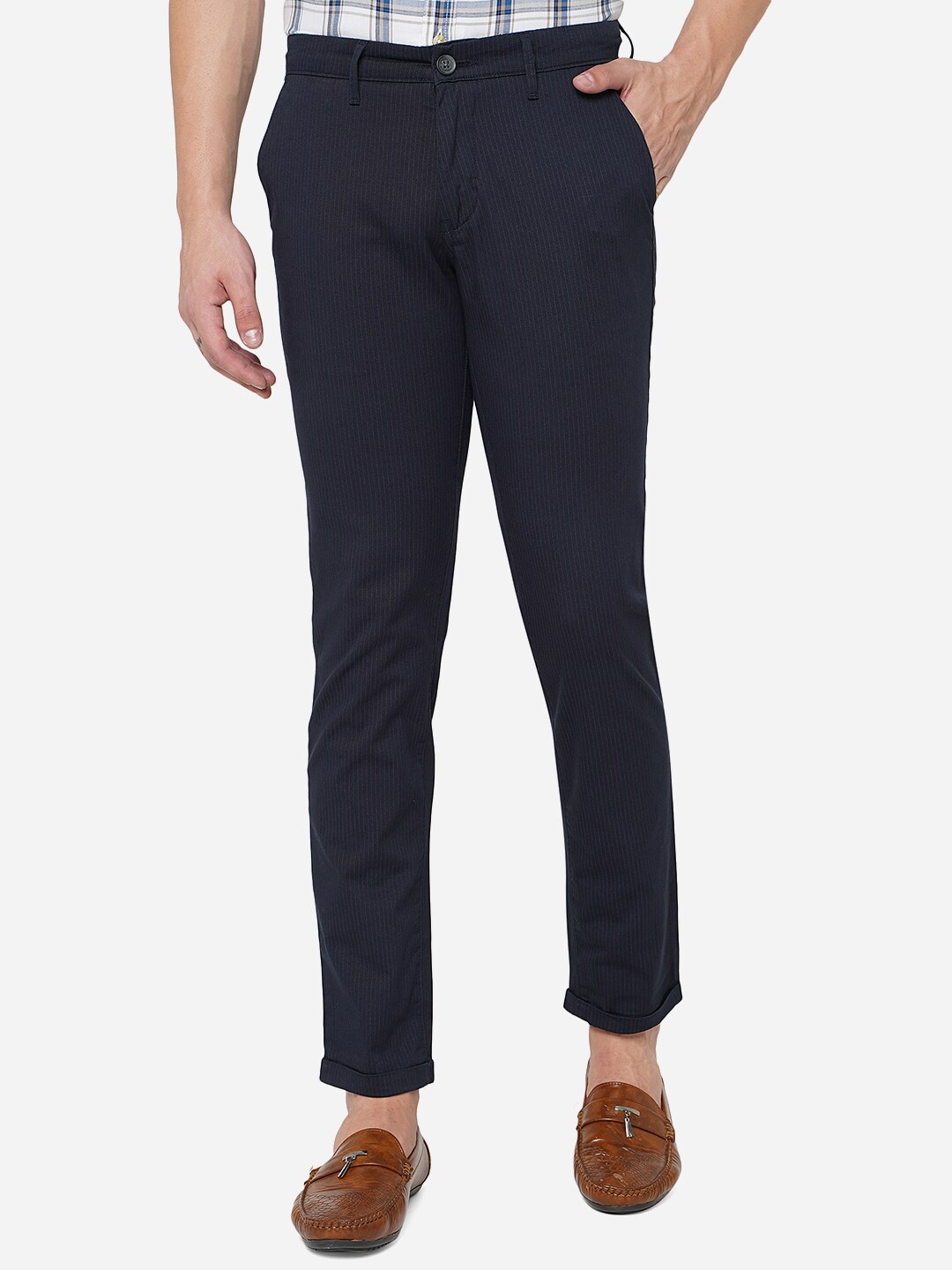 

Greenfibre Men Blue Slim Fit Pure Cotton Trousers