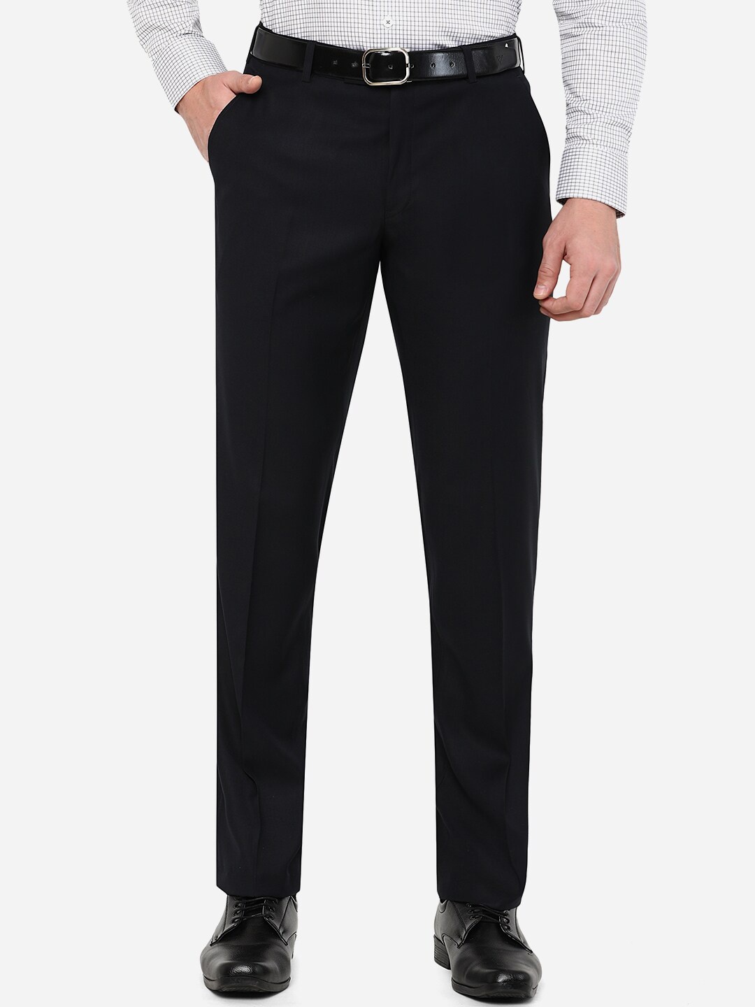 

JADE BLUE Men Navy Blue Classic Fit Trousers, Black