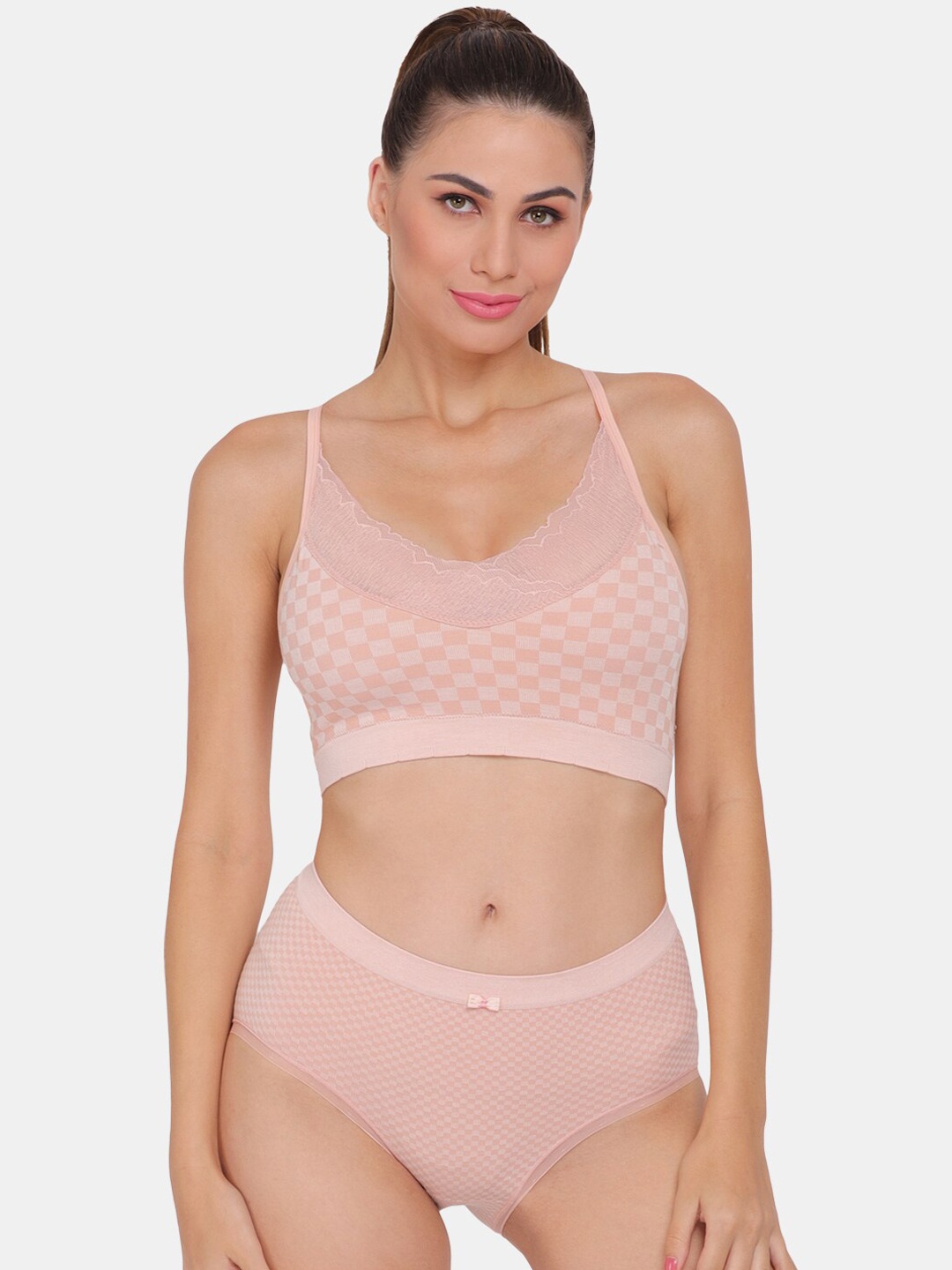 

Amour Secret Women Peach Coloured Printed Lingerie Set