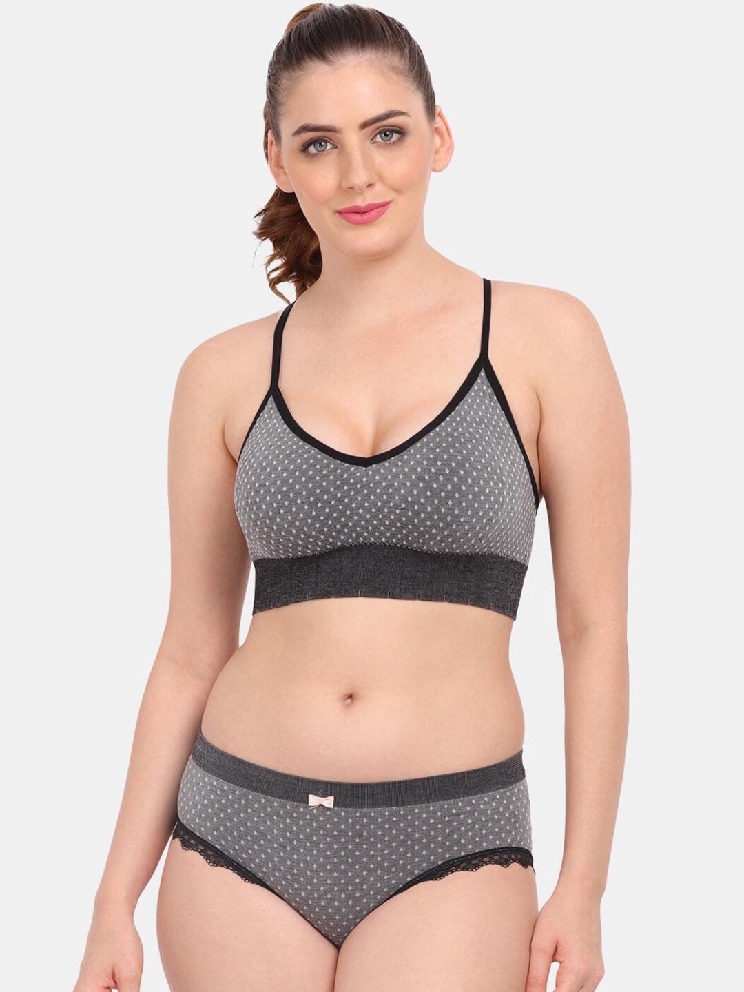 

Amour Secret Women Black & Grey Printed Lingerie Set S3643_Blk