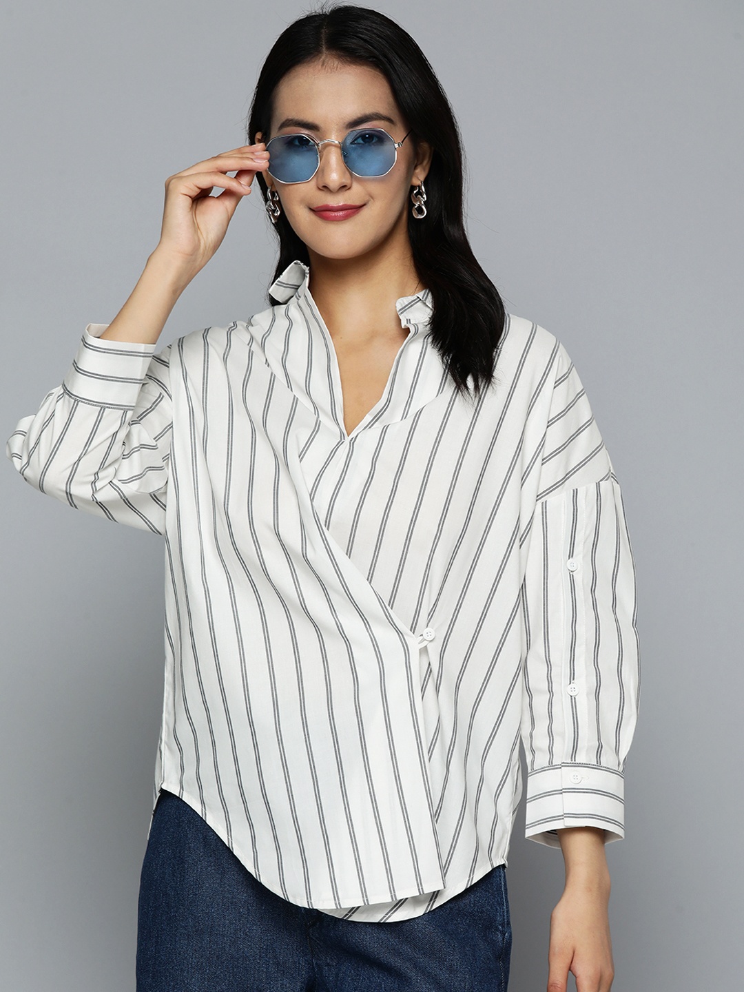 

HERE&NOW Pink Spread Collar Cotton Linen Casual Shirt
