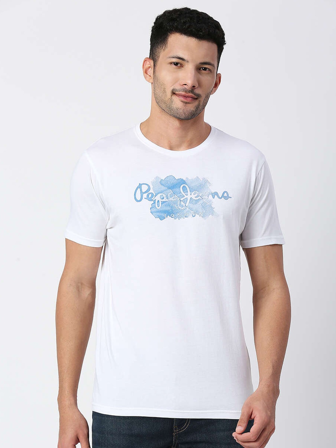 

Pepe Jeans Men White Cotton Typography Printed T-shirt