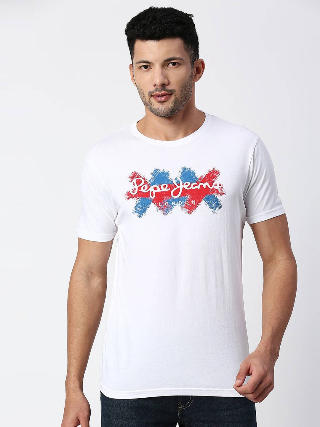 

Pepe Jeans Men White Cotton Typography Printed T-shirt