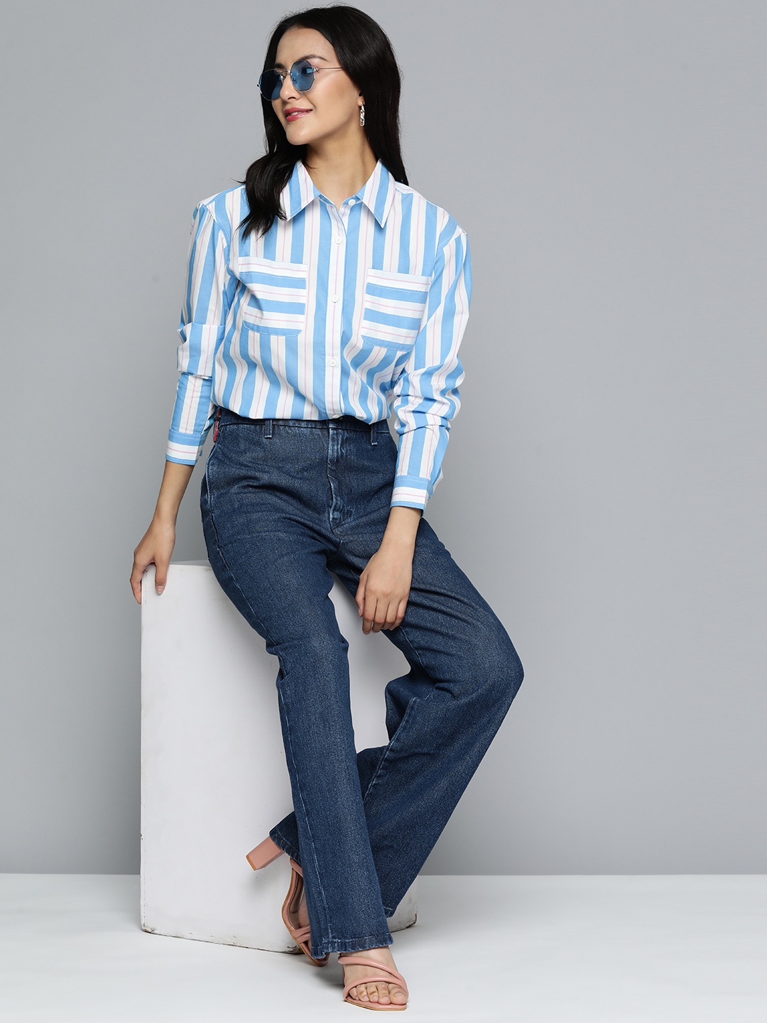 

HERE&NOW White & Blue Striped Casual Shirt