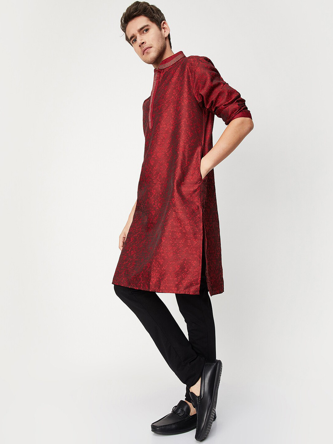 

max Men Maroon Floral Woven Designed Kurta