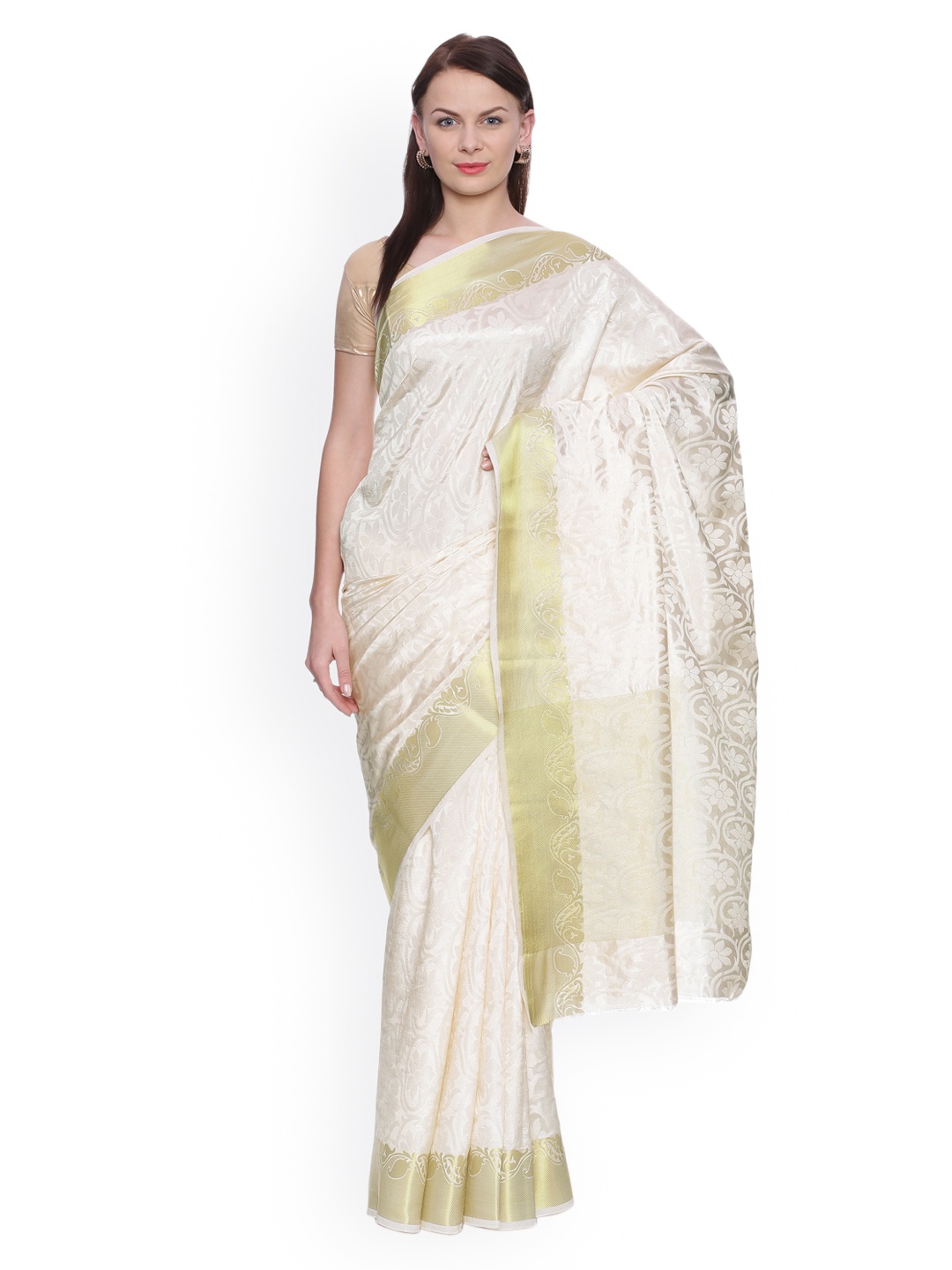 

MIMOSA Off-White Art Silk Woven Design Kanjeevaram Saree