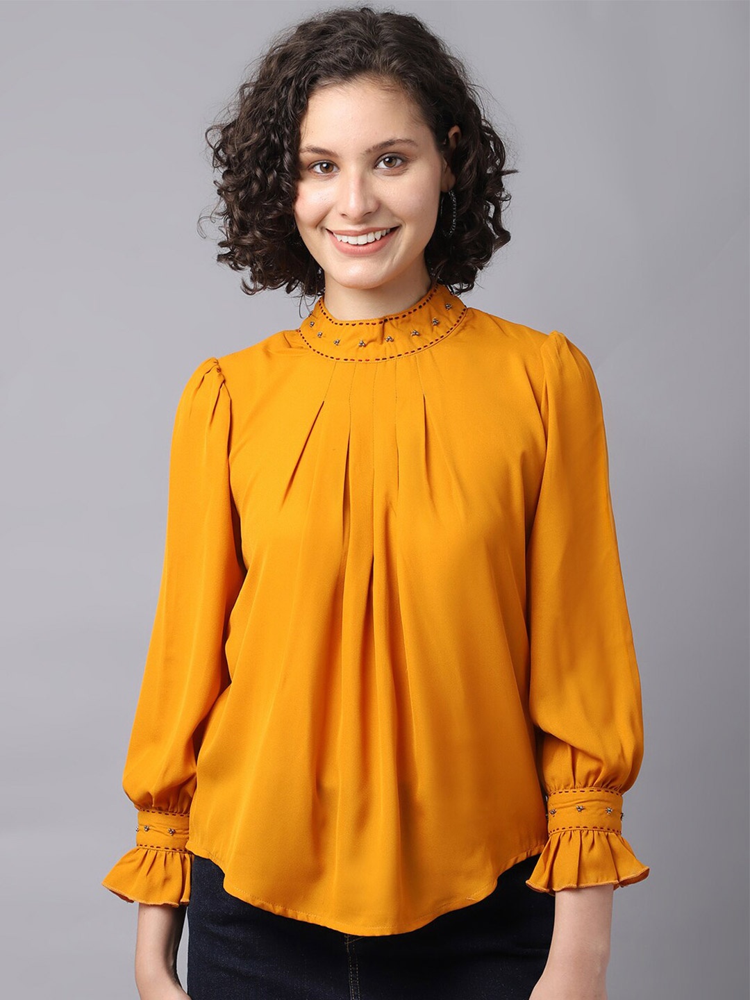 

La Zoire Mustard Yellow Georgette Top