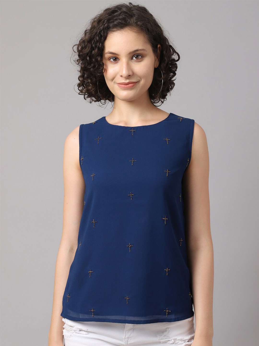 

La Zoire Navy Blue Embellished Top