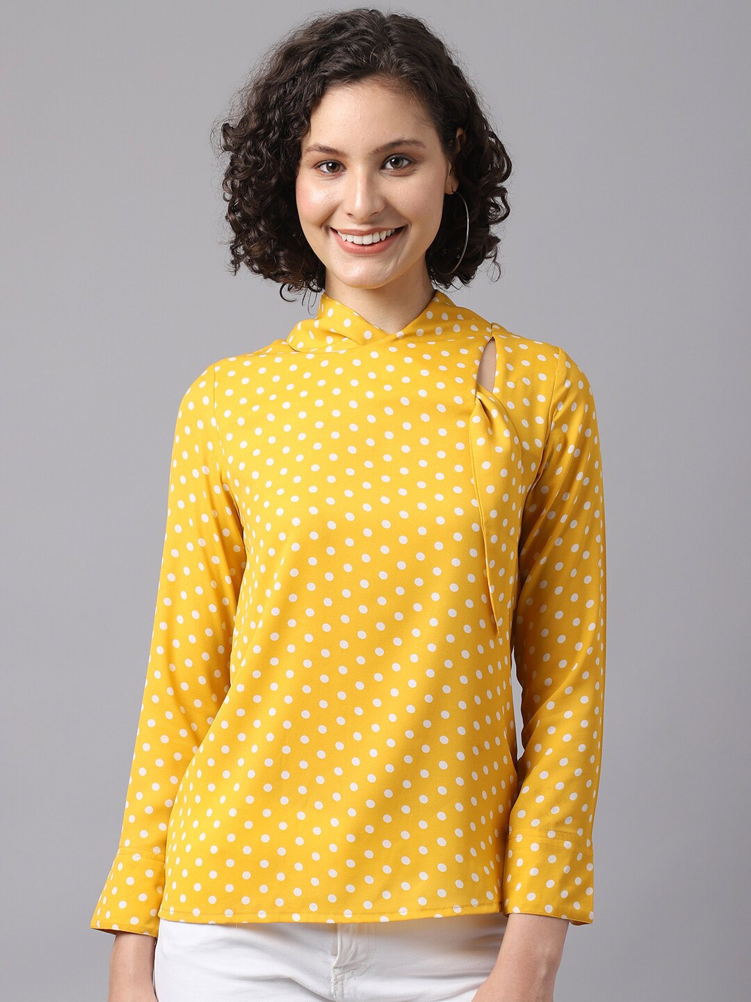 

La Zoire Mustard Yellow Print Georgette Top