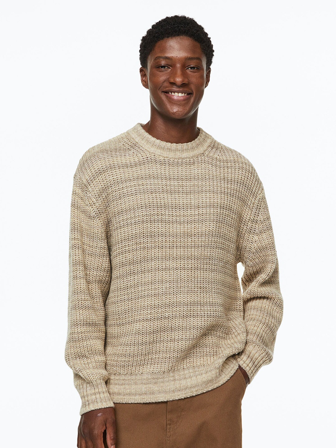 

H&M Men Beige Relaxed Fit Rib-Knit Jumper