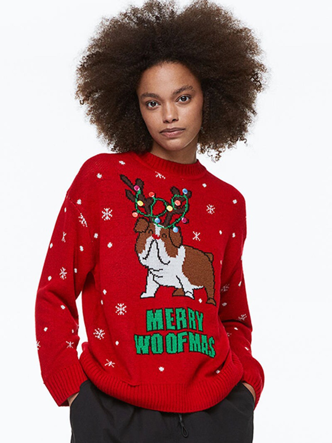 

H&M Women Red Jacquard-Knit Jumper