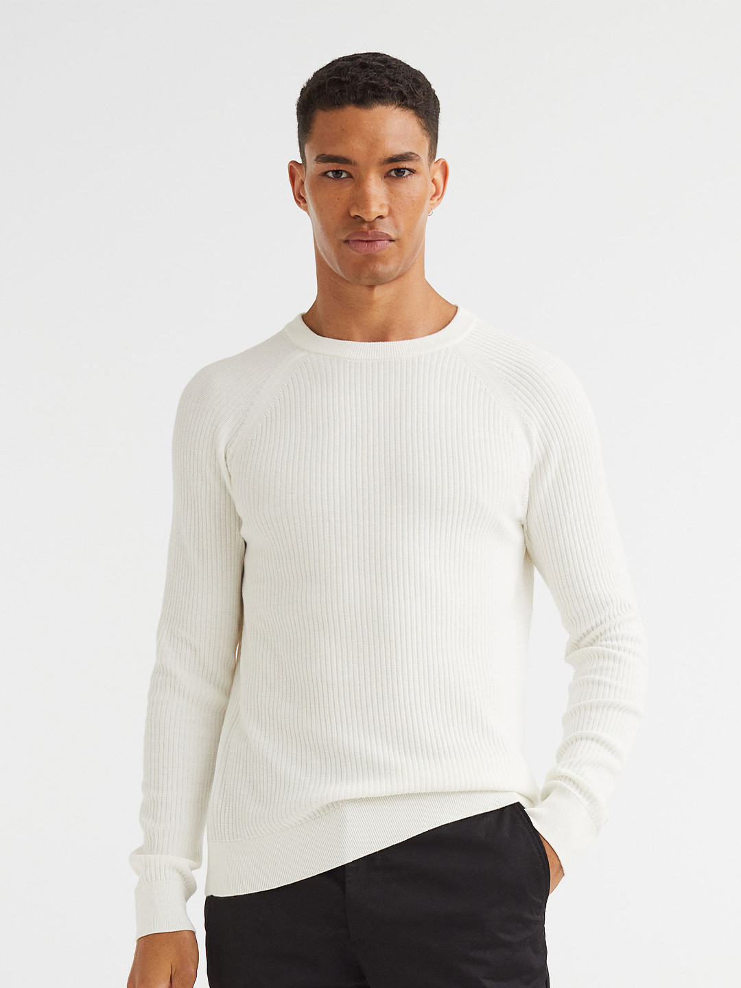 

H&M Men White Knitted Jumper Muscle Fit