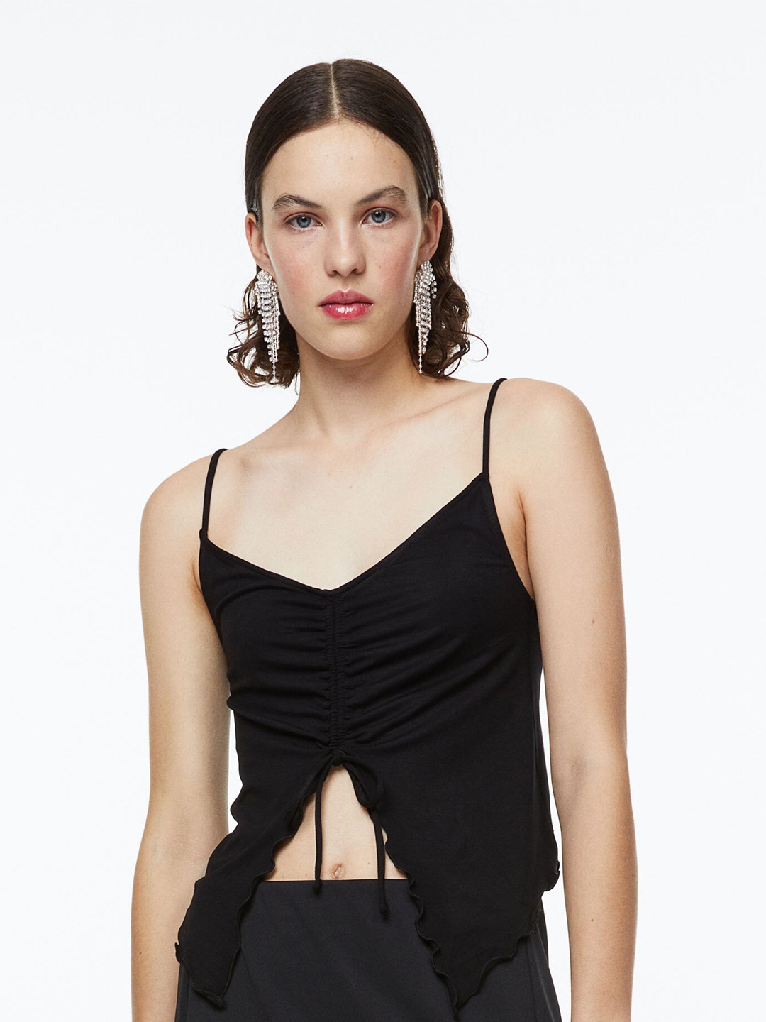 

H&M Women Black Drawstring-Detail Top
